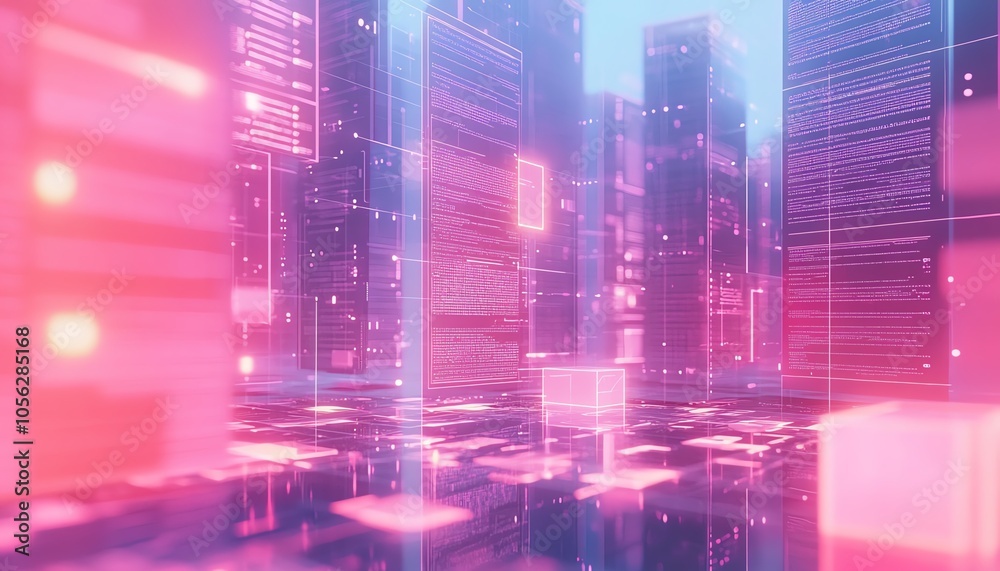 Leinwandbilder Professional 3D rendering of digital document management processes in a virtual network environment, illustrating data flow and document accessibility through advanced technology