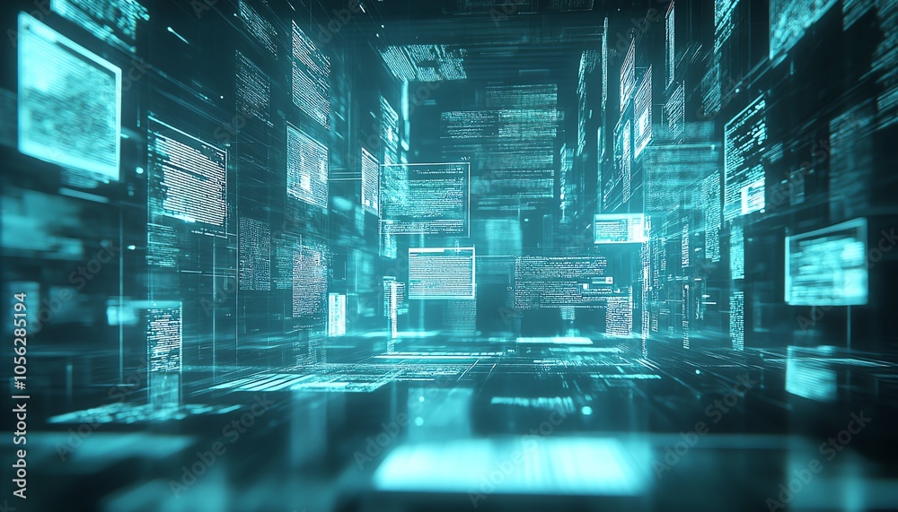 Aufkleber Professional 3D rendering of digital document management processes in a virtual network environment, illustrating data flow and document accessibility through advanced technology