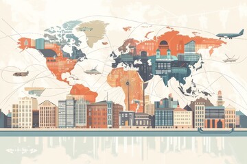 Fototapeta premium Embracing Global Unity: A Vibrant Illustration of International Connectivity and Cultural Diversity