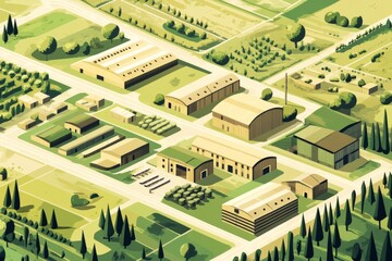 Fototapeta premium Embracing Harmony: A Rural Logistics Hub Blending Tradition and Modernity in Serenity
