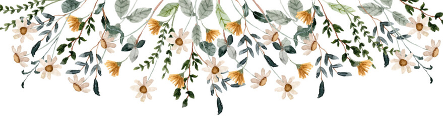 white yellow wildflower watercolor border