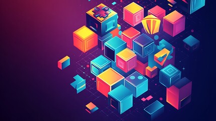 Abstract background with colorful isometric cubes in a 3D style.