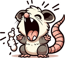 illustration of angry screaming cartoon opossum