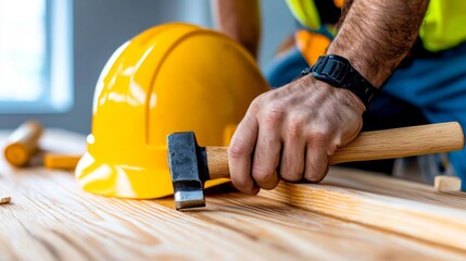 Construction Worker with Hammer in Action