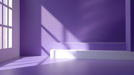 Studio backdrop with white and purple shadows for product display and text overlay
