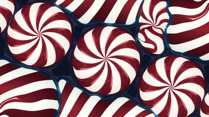 Fototapeta premium A colorful array of red and white peppermint swirls, creating a festive and joyful mood, perfect for holiday themes and sweet indulgence.