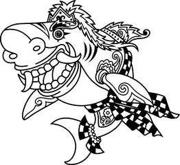 tattoo style black and white illustration of a fish art. Hand drawn fish tattoo.