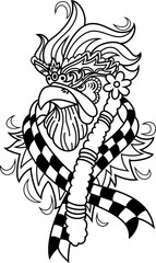 tattoo style black and white illustration of a rooster art. Hand drawn rooster tattoo.