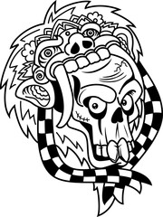 tattoo style black and white illustration of a skull art. Hand drawn skull tattoo.