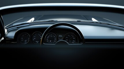 Fototapeta premium Classic car dashboard mockup featuring vintage instrument panel and steering wheel
