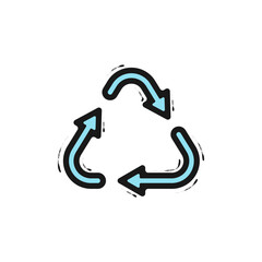 Recycling sign icon vector. Circular arrows. Clockwise movement. Ecology arrow. Black outline of blue reuse arrow. Circular arrow symbol. Triangle arrows vector.
