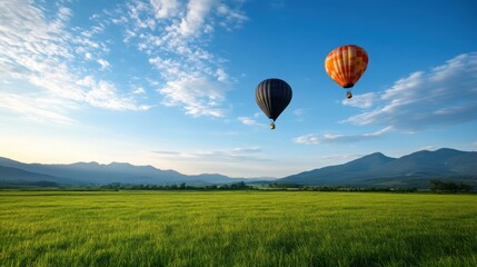 Naklejka premium Hot Air Balloons Over Scenic Landscape