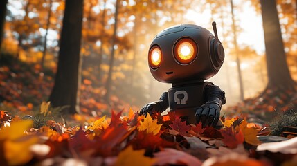 the robot studies the autumn nature