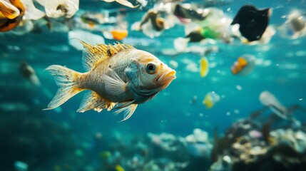 A Single Fish Swimming in a Sea of Plastic Pollution