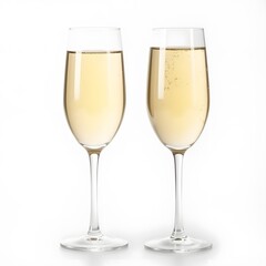 Two Glasses of Champagne Isolated on White Background