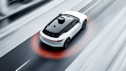 Autonomous Vehicle in a Cityscape:Collision Avoidance in Motion, Advanced Safety Features.Concept of technological advancement, safety, and efficiency,artificial intelligence applied to transportation