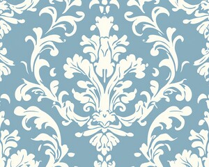 Seamless pastel blue and white decorative wallpaper pattern, endless vintage texture