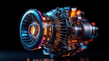 Fototapeta premium Futuristic Holographic Engine Blueprint Design