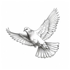 Obraz premium A detailed pencil drawing of a white dove in flight, symbolizing peace and hope.