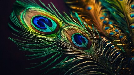 Fototapeta premium colorful peacock feather close up - generative ai