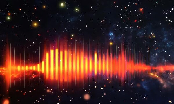 "Equalizer bars representing the peaks and valleys of a journey, with a dark, starry background. .