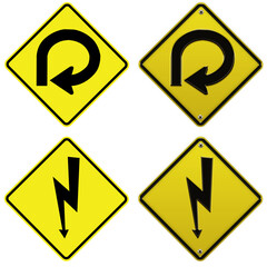 set of signs lightning and direction