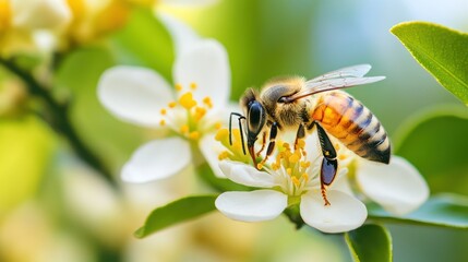 Honeybee on a white flower