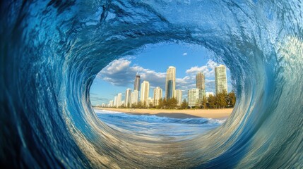 Fototapeta premium Cityscape through a Wave