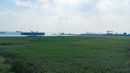 Fototapeta na wymiar Hengsha Island, Shanghai - The view of the beach against a cloudy sky