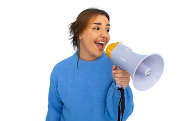 Empowered young woman with a megaphone, inspiring change