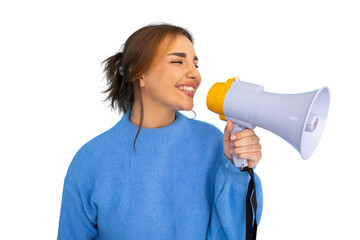 Confident Latina activist using a megaphone to amplify her message