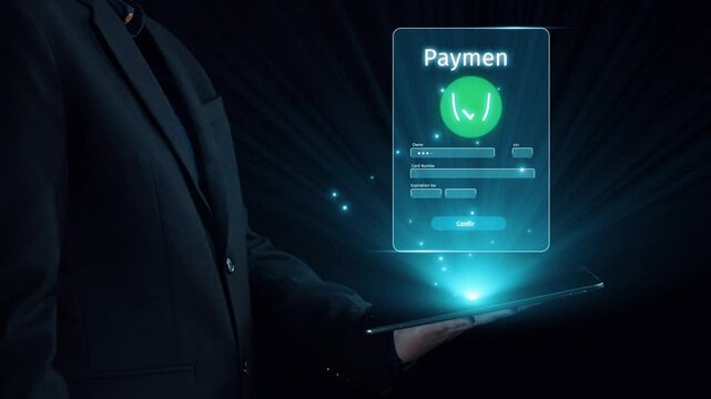 Business person initiates an online payment transaction, showcasing secure and efficient methods. Learn the best practices for safe online payment transactions. UUID