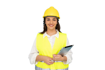 Talented Latina engineer showcasing her expertise in construction