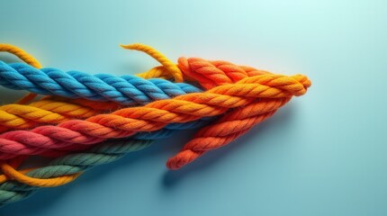 Colorful Ropes Forming Direction Arrow Teamwork and Unity Concept