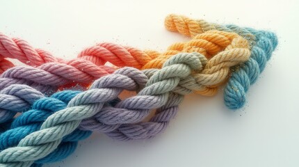 Fototapeta premium Colorful Ropes Forming Direction Arrow Teamwork and Unity Concept