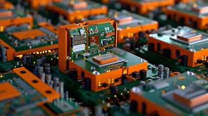 Obraz premium Close-up of a Circuit Board with Orange Components