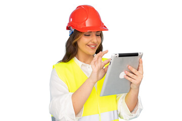 Energetic Latina construction engineer ready for action