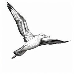 Fototapeta premium A detailed black and white illustration of an albatross in flight.