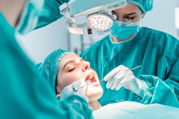 Focused Dental Team Performing Oral Surgery