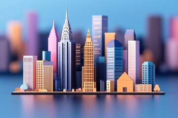 Fototapeta premium A colorful city skyline featuring iconic buildings against a soft blurred background.