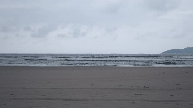Cloudy morning at Tombo beach. Beach of Guaruja, SP, Brazil.