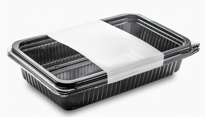 black plastic food container with transparent lid isolated on white background