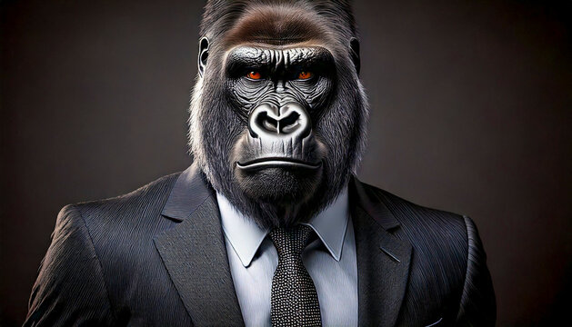 Portrait of a gorilla in a suit and tie - Powered by Adobe