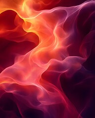 Obraz premium An abstract swirl of vibrant orange and red hues, creating a fluid, ethereal effect reminiscent of glowing flames or waves of energy.