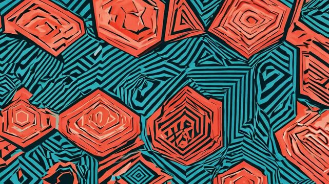 Colorful geometric patterns with striking contrasts in blue and orange created through abstract design techniques