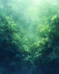 Obraz premium A serene view of lush green foliage enveloped in soft mist, creating a tranquil and ethereal atmosphere. Perfect for nature-themed projects and backgrounds.