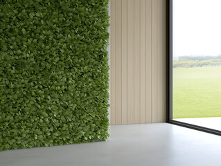 Green wall in the office interior. High quality photo