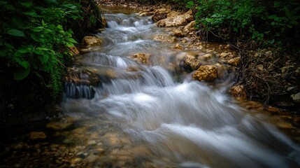Obraz premium Gentle Stream Flowing Through Lush Greenery