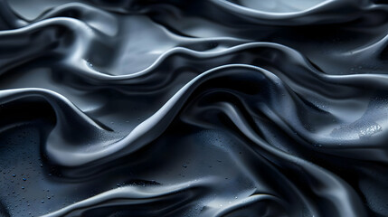 Fototapeta premium Abstract Dark Grey Wavy Fabric with Water Drops - 3D Illustration