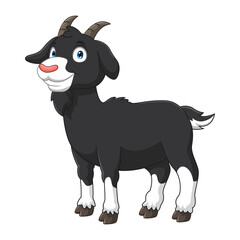 Cartoon happy black goat cartoon on white background